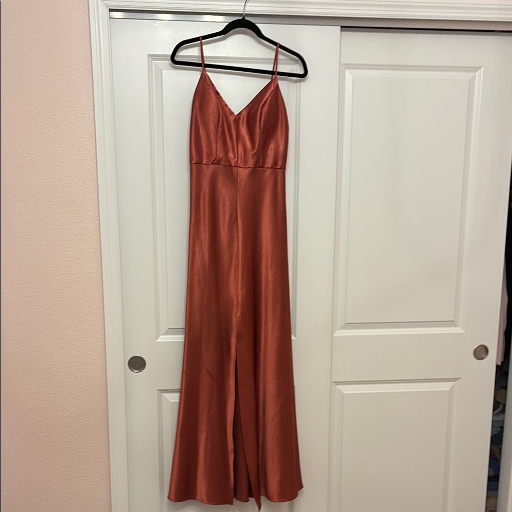 Elegant Rust Orange Satin Jumpsuit